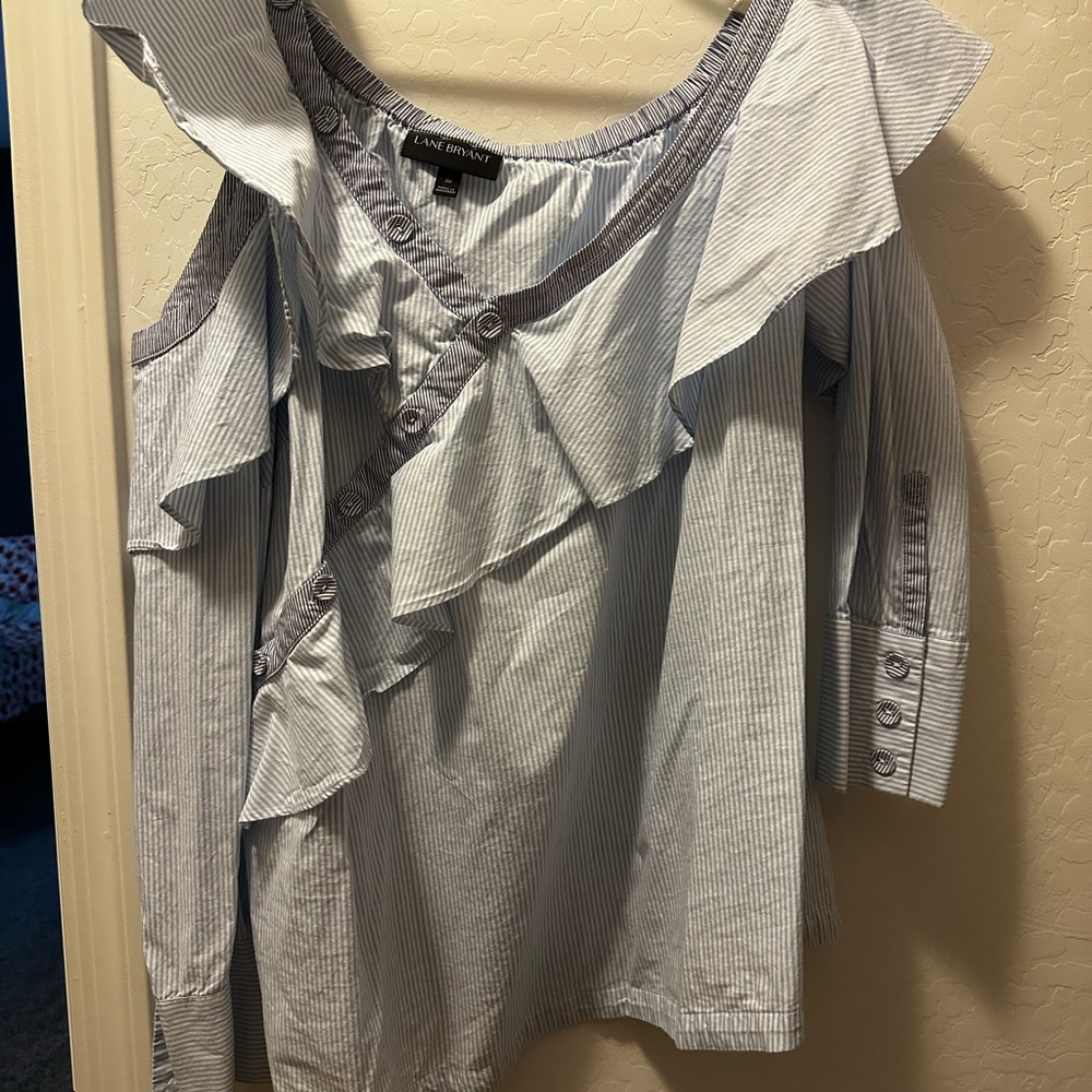 Lane Bryant Light Blue Ruffle Blouse